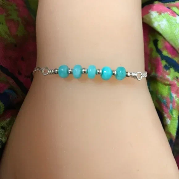 Amazonite Sterling Silver Bracelet- Amazonite Bar Style Bracelet - Picture 2 of 5